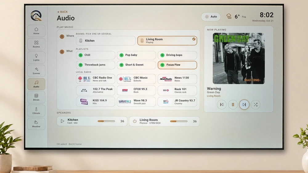 The TV audio page in the light theme