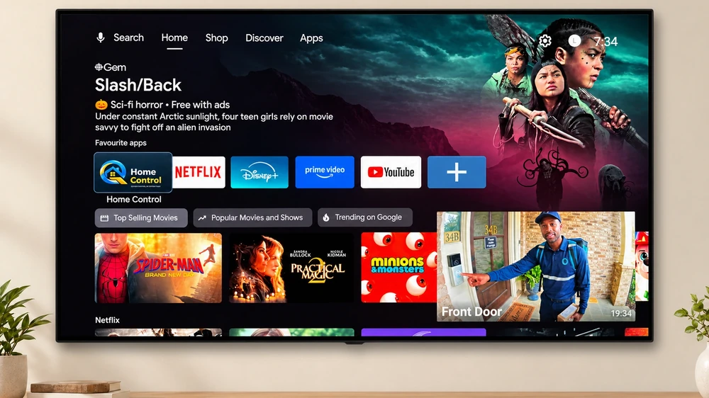The front-door camera popping up on the TV while a streaming app is open