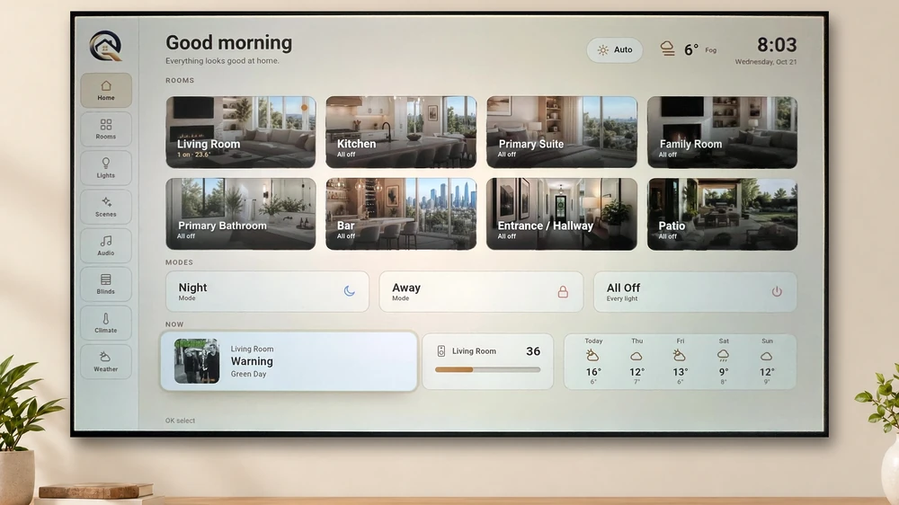 The TV home screen in the morning, in the light theme